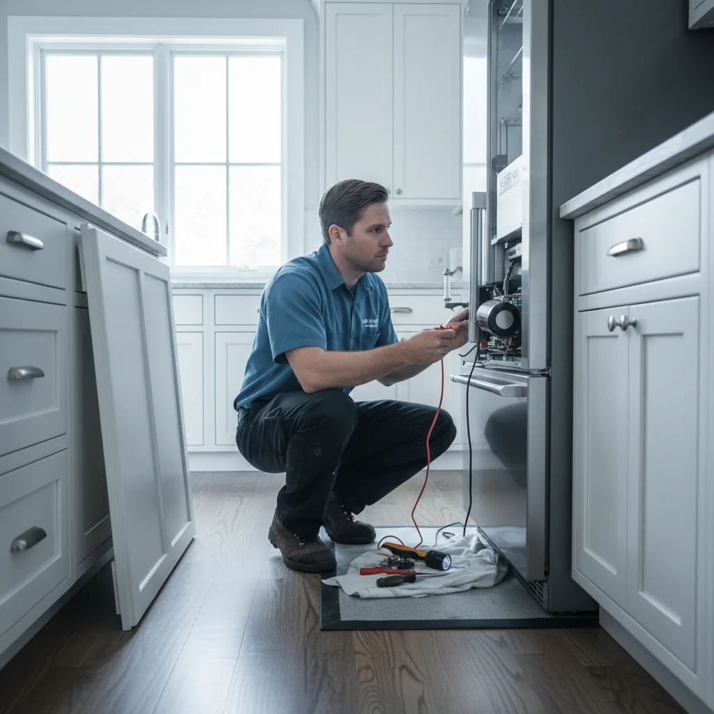 Technician servicing a Sub-Zero refrigerator in Boulder