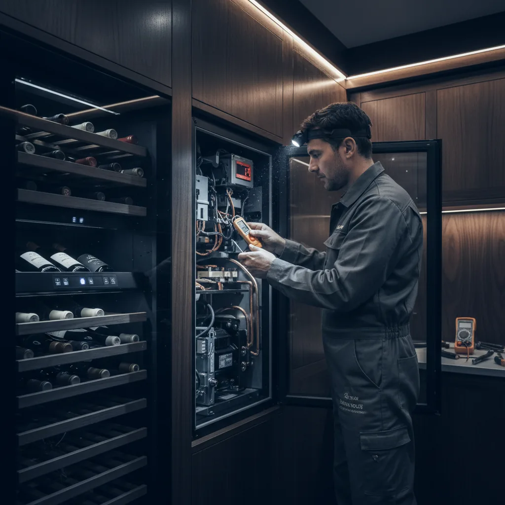 Technician servicing a built-in wine cooler in Boulder